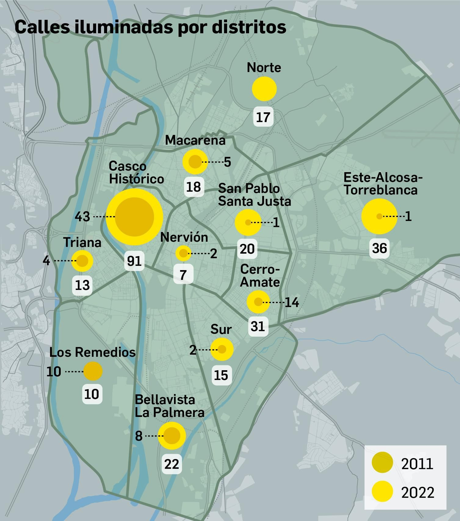 Calles iluminadas en Navidad por distritos en Sevilla