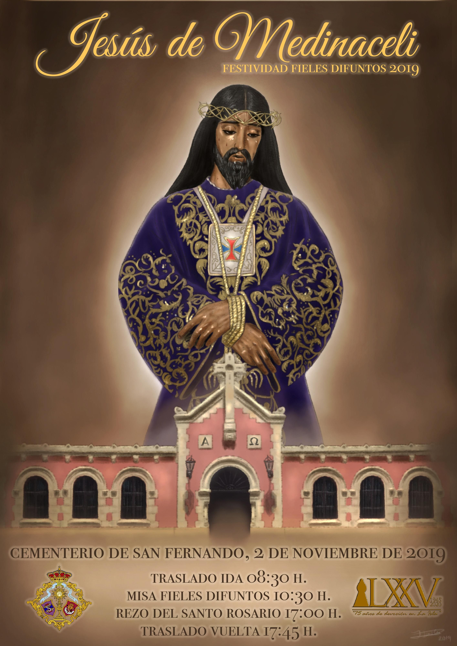 Cartel editado por la hermandad para anunciar el traslado al cementerio de la imagen de Jesús de Medinaceli.