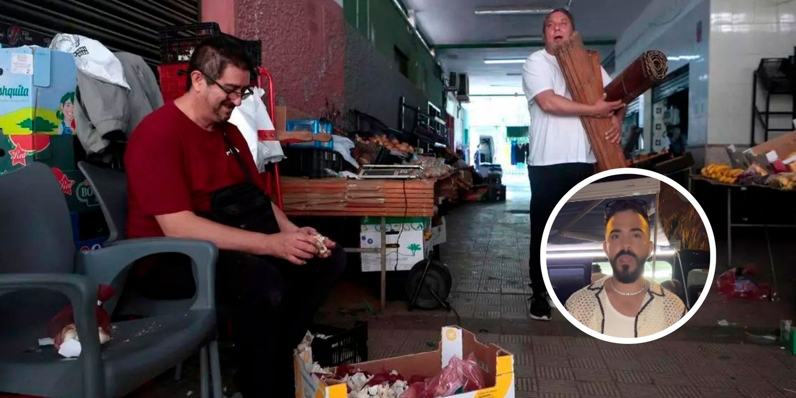 Imagen de una de las galerías de las Tres Mil Viviendas y, en el círculo, del 'tiktoker' Manuel Jiménez