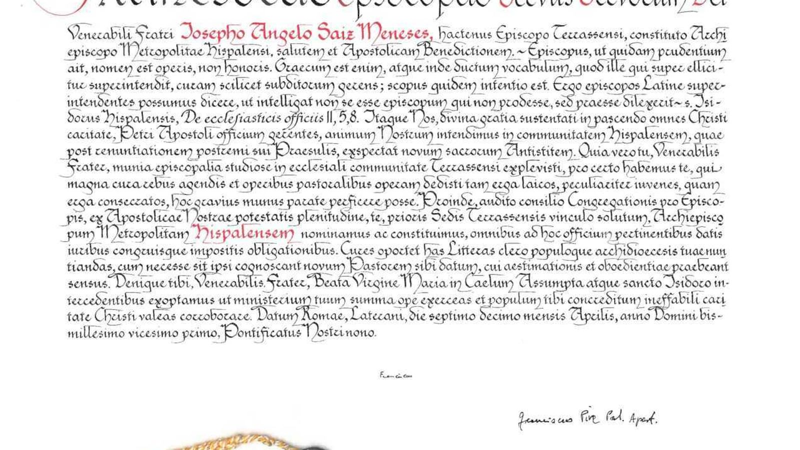 La bula de nombramiento.