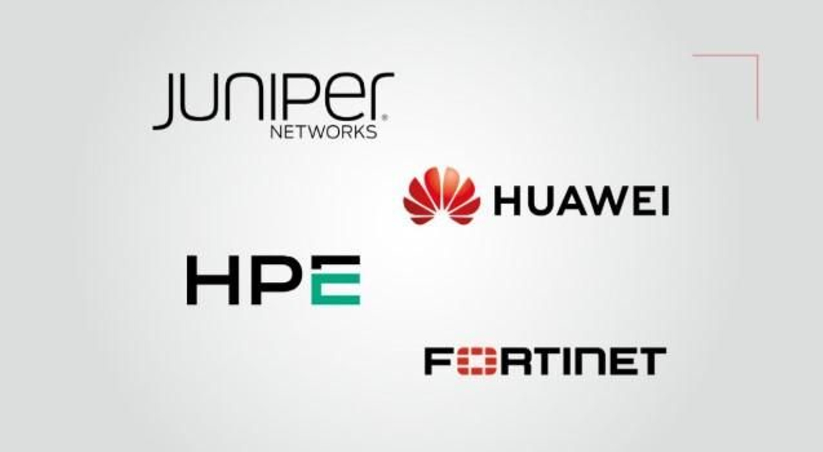 Logos de Juniper, HPE, Huawei y Fortinet.