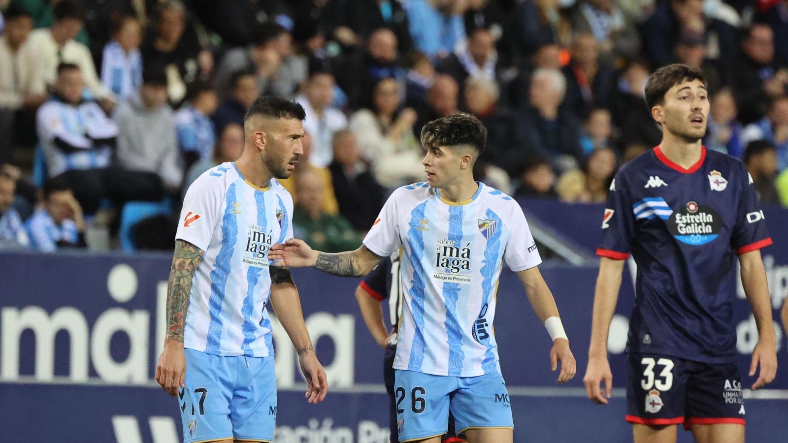 Dioni y Cordero, en el Málaga-Deportivo de La Coruña