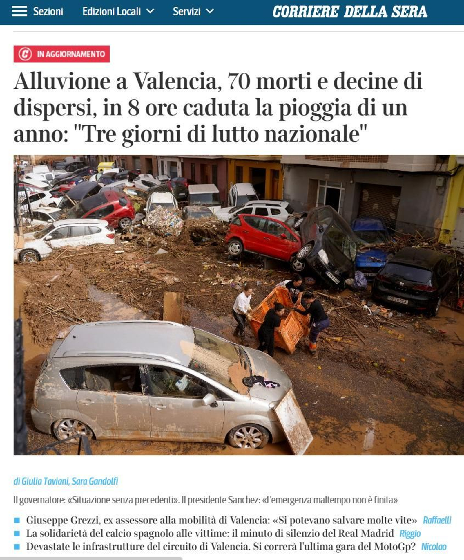 Cobertura informativa de Corriere della Sera Cobertura informativa de Corriere della Sera