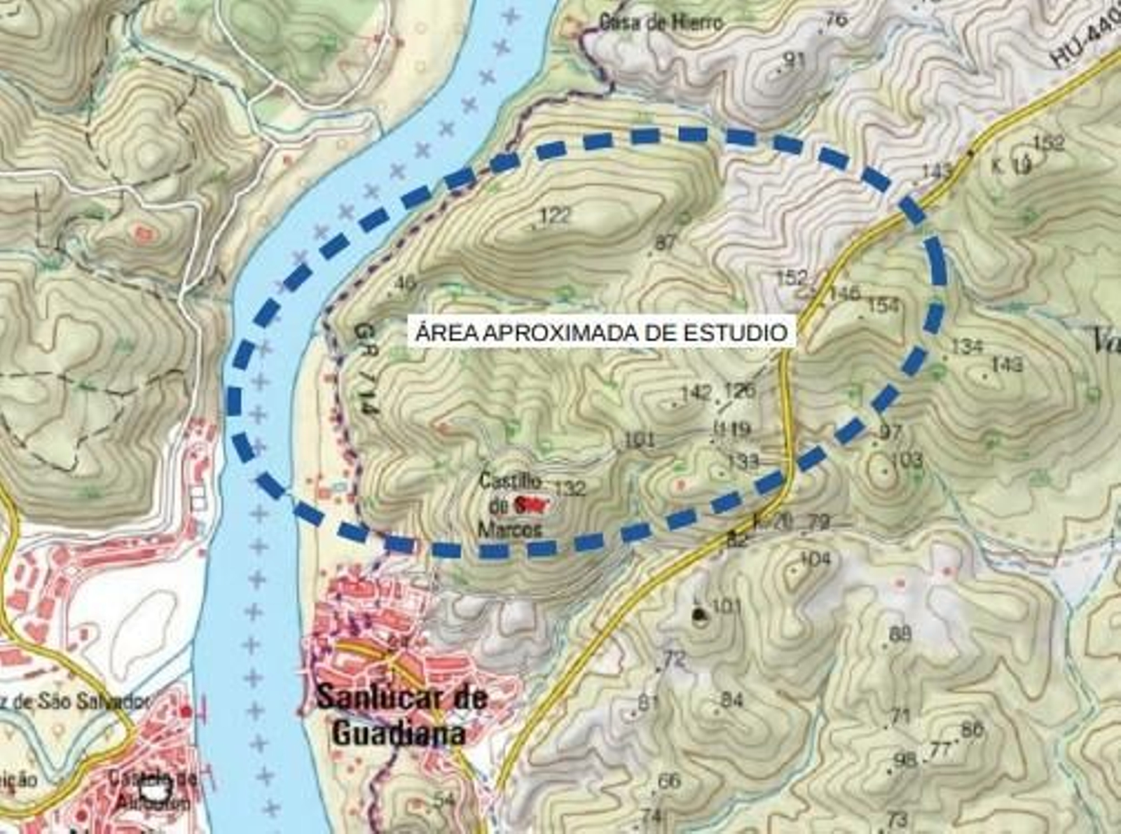 Área de estudio para la construcción de la carretera de acceso.