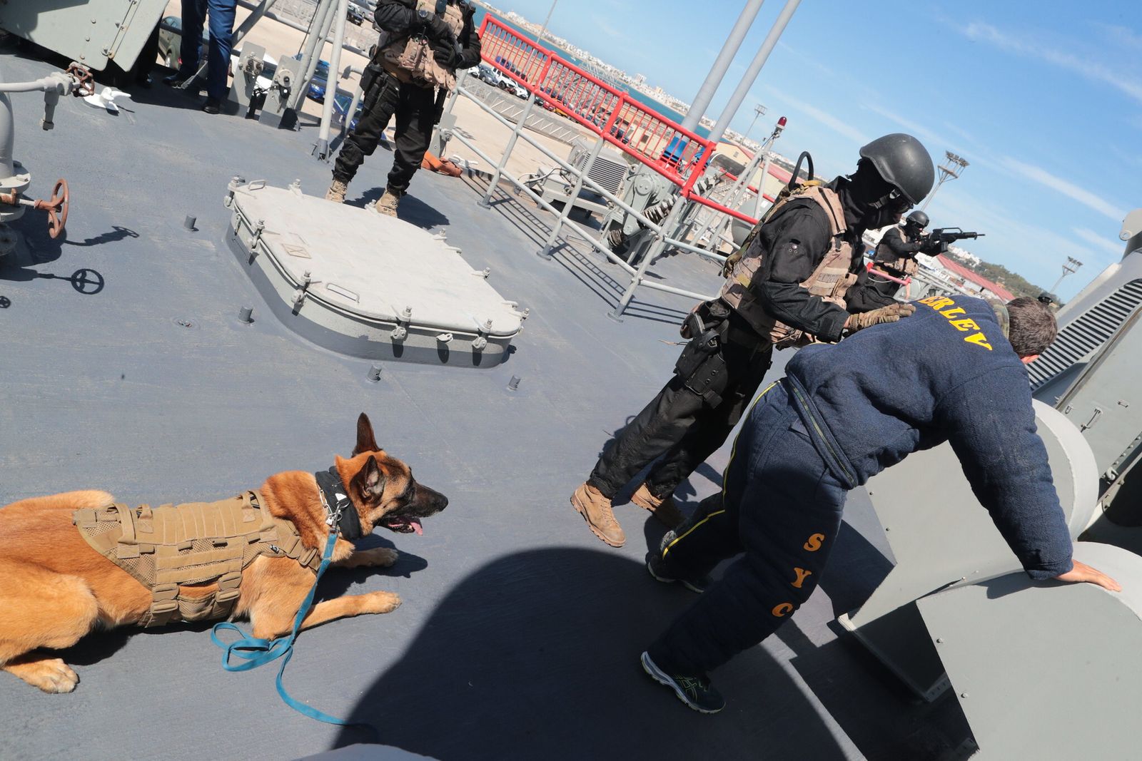 Simulacro de búsqueda y localización de un individuo sospechoso en la Fragata Reina Sofía.