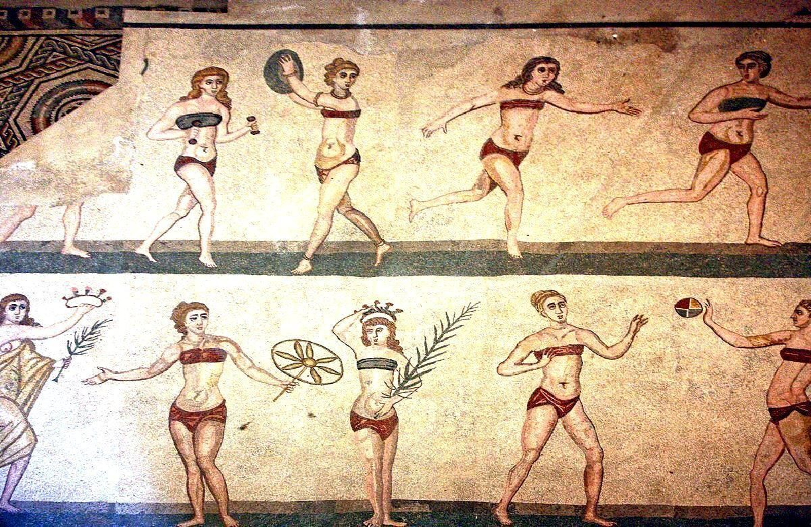 Mosaico del yacimiento romano Villa de Casale, en Piazza Armerina.