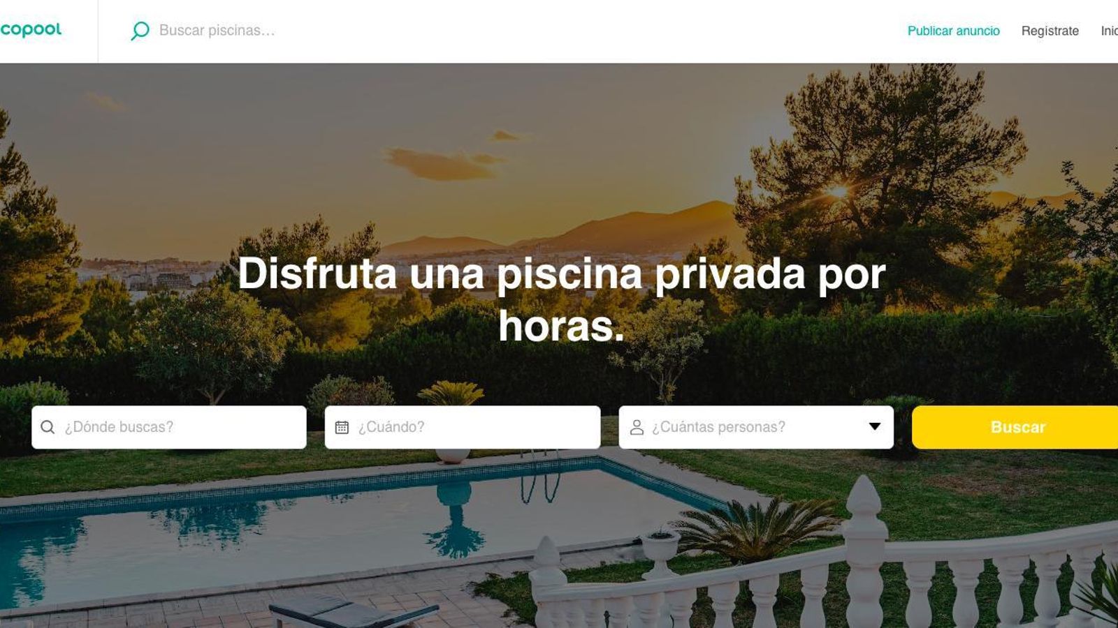 Pantalla del buscador Cocopool. Pantalla del buscador Cocopool.