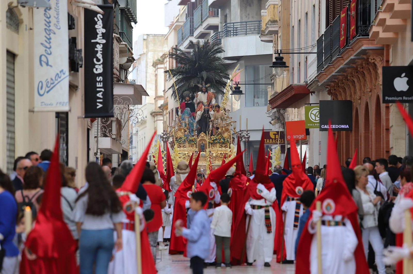Imágenes del recorrido de la Borriquita  por las calles de Huelva