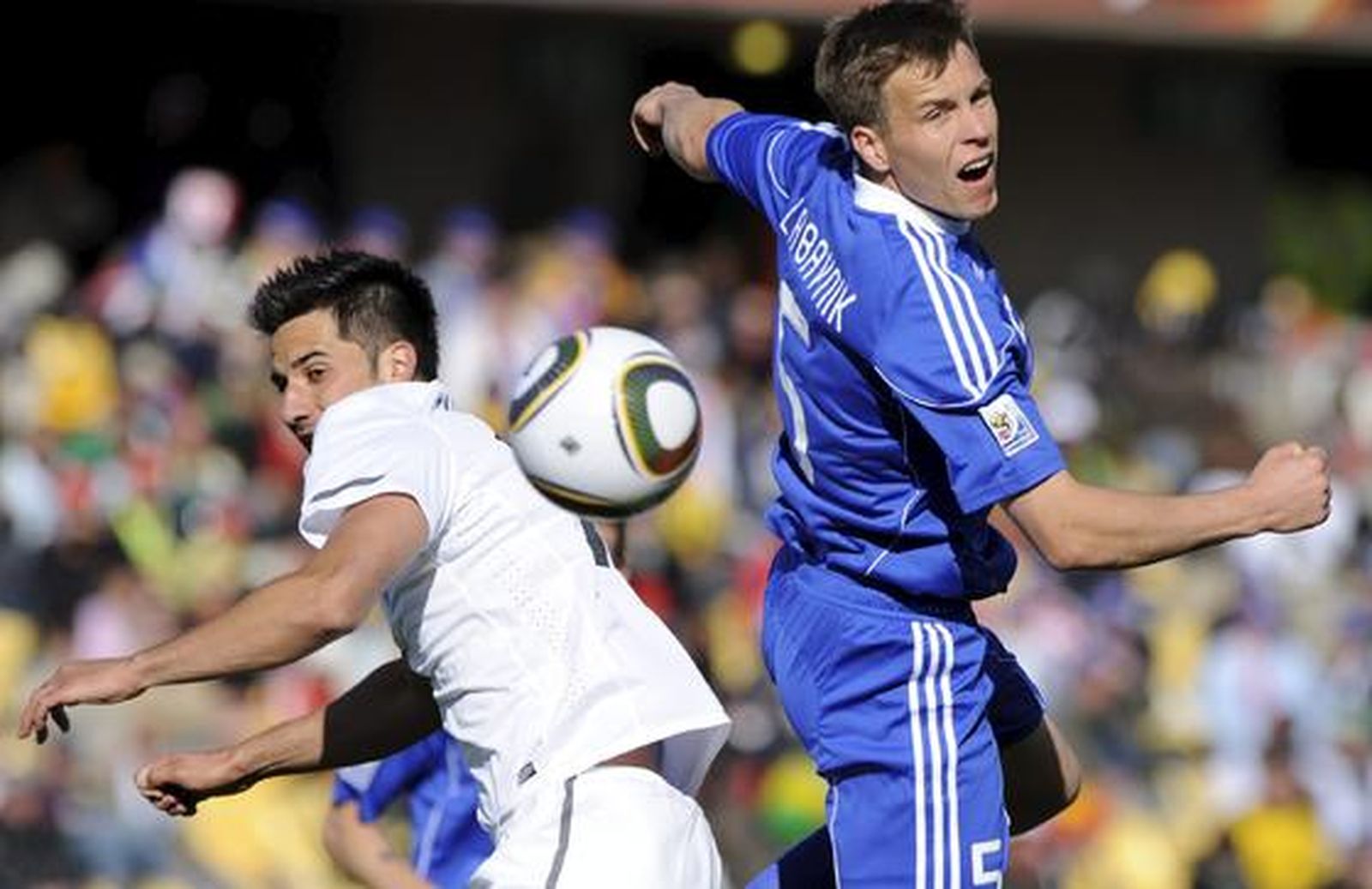 El jugador eslovaco Radoslav Zabavnik (d) se disputa el balón con el neozelandés Rory Fallon (i).

Foto: Efe