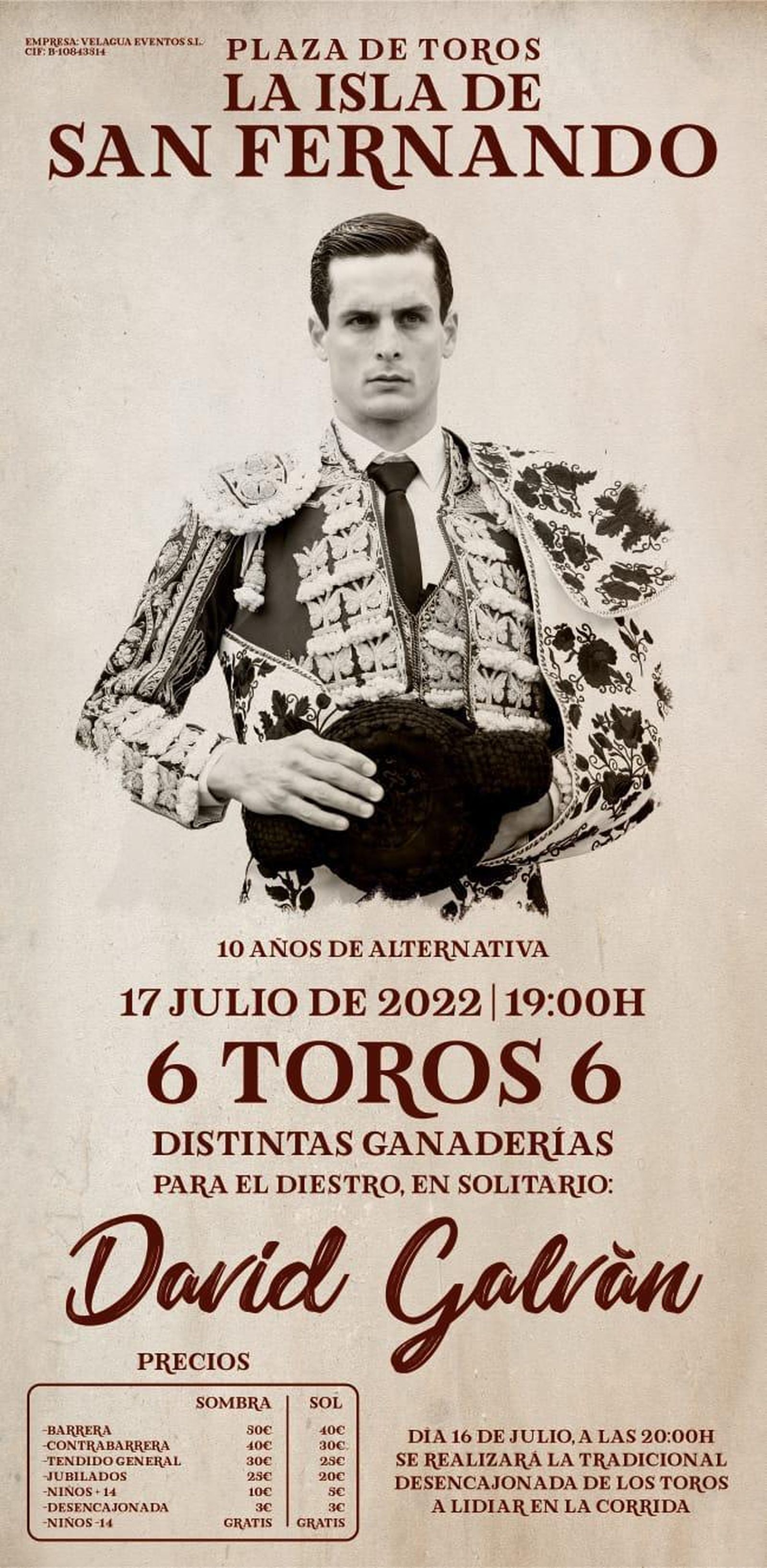 Cartel de la corrida de toros de San Fernando.