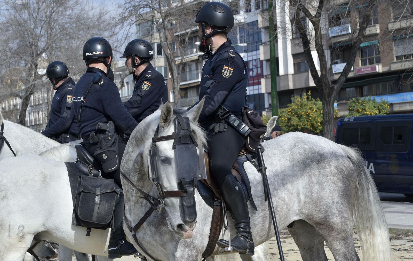 Las fuerzas de seguridad desplegadas para los partidos europeos.